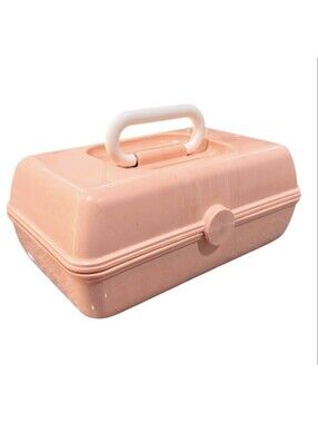 (RC) Caboodles Mini Makeup Case Peach Marble Auto Swivel Trays Mirror EUC